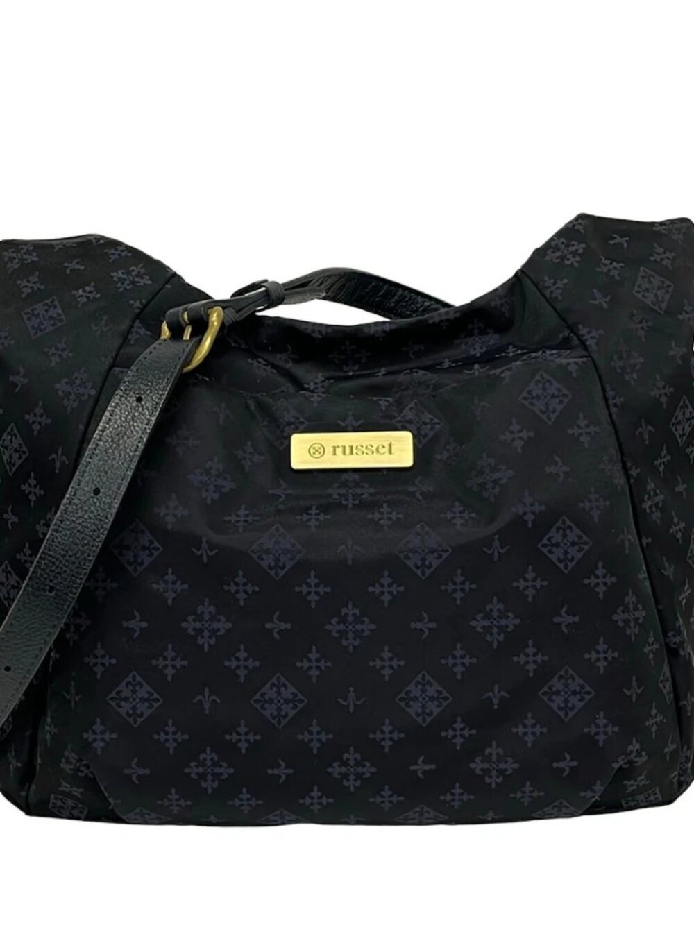 russet Dark Navy Blue Nylon Leather Shoulder Bag